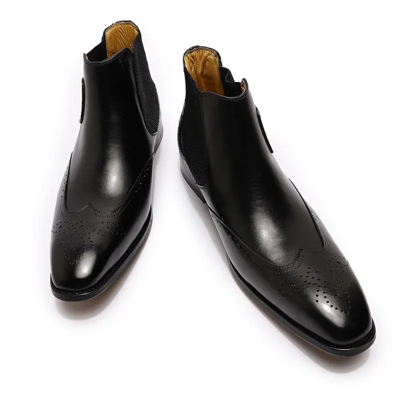 Luxury Brand Men's Chelsea Causal Boots High Quality Genuine Leather Slip on Buckle Strap Black Brown Wedding Formal Ankle Boots