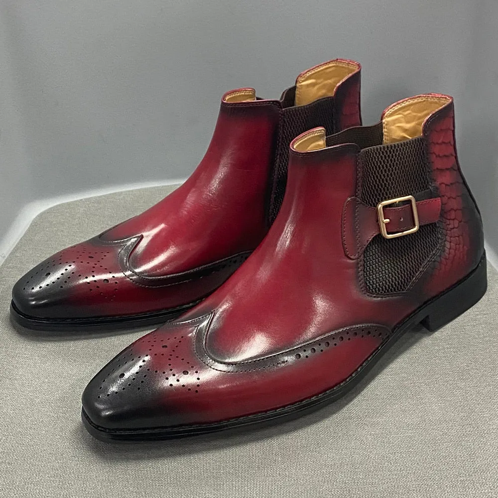 Luxury Brand Men's Chelsea Causal Boots High Quality Genuine Leather Slip on Buckle Strap Black Brown Wedding Formal Ankle Boots