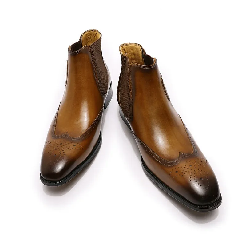 Luxury Brand Men's Chelsea Causal Boots High Quality Genuine Leather Slip on Buckle Strap Black Brown Wedding Formal Ankle Boots