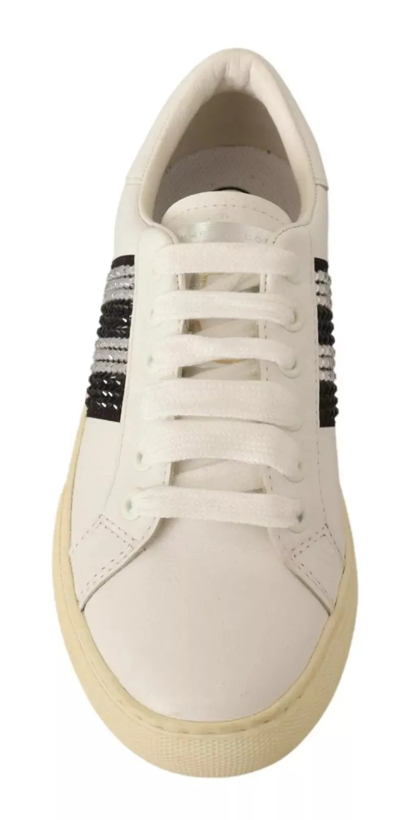 Marc Jacobs White Leather Crystal Embellished Sneakers Shoes
