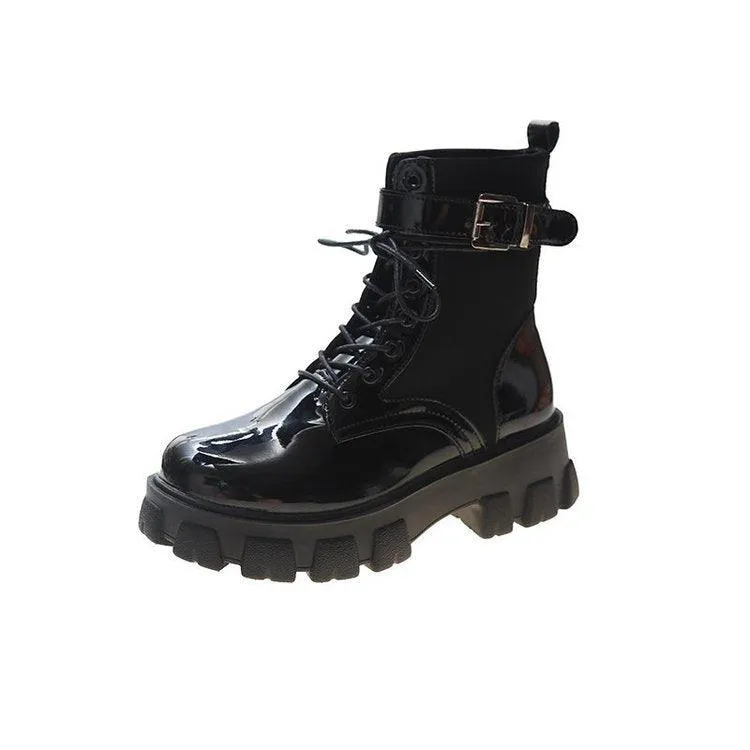 Martin boots women British style patent leather
