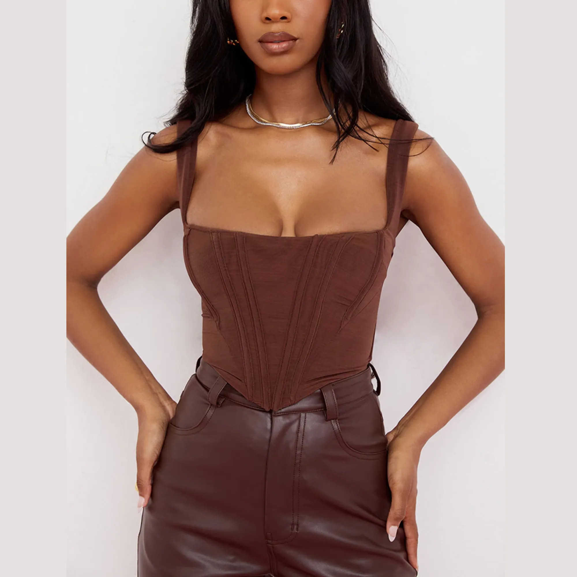 Mazie - Brown Bustier Corset Top