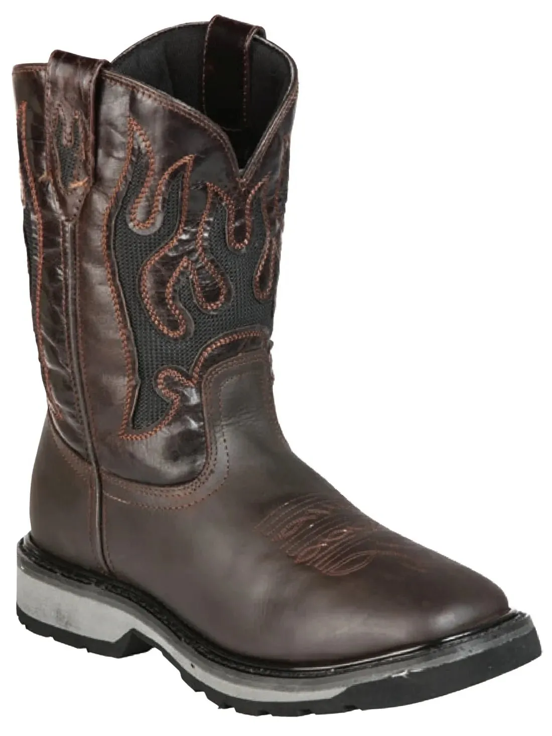 Men's Genuine Leather Soft Toe Western Work Boots 'El General' Dark Brown 51275