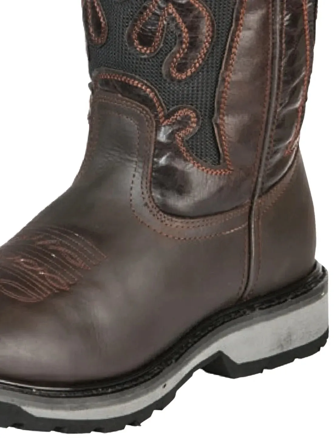 Men's Genuine Leather Soft Toe Western Work Boots 'El General' Dark Brown 51275