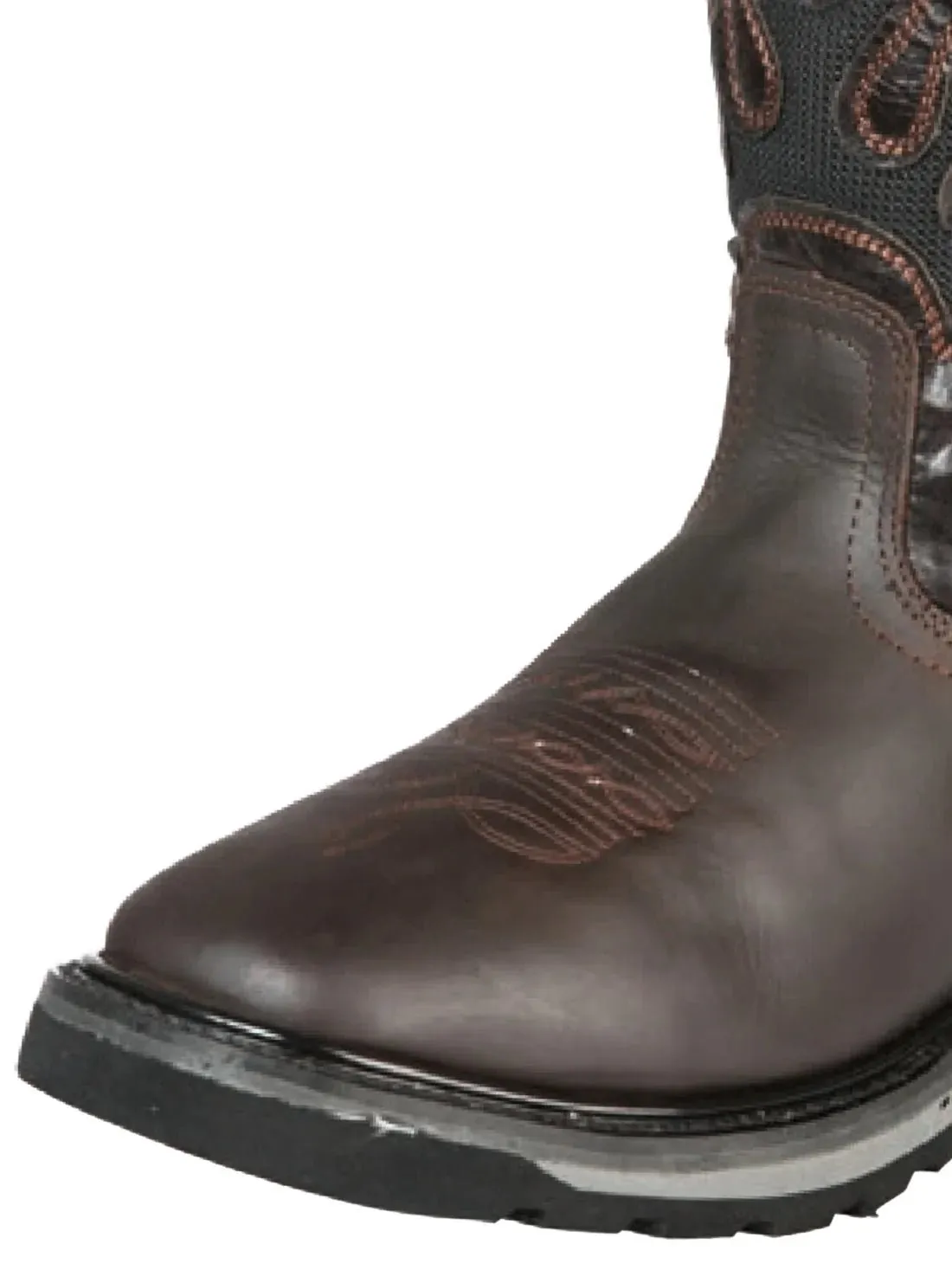Men's Genuine Leather Soft Toe Western Work Boots 'El General' Dark Brown 51275