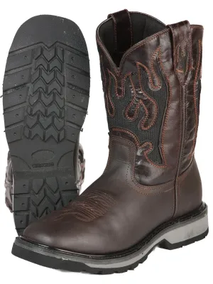Men's Genuine Leather Soft Toe Western Work Boots 'El General' Dark Brown 51275