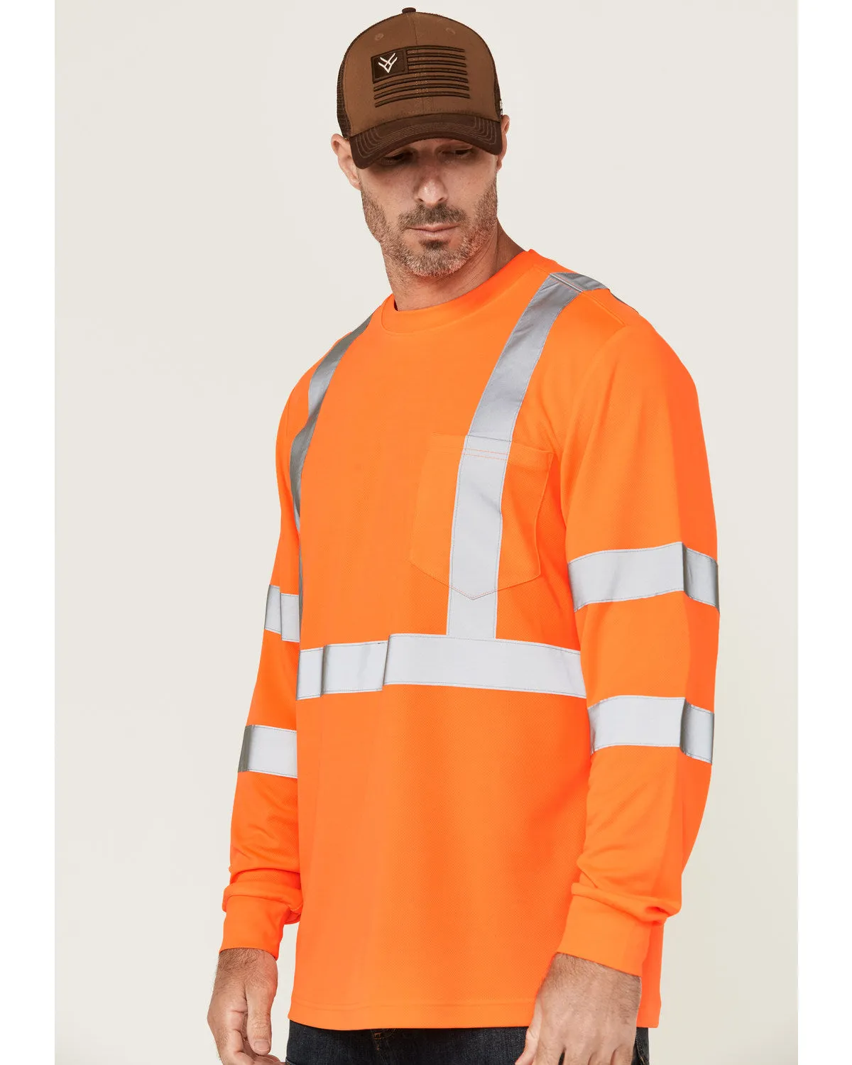 Men's Hi-Vis Reflective Long Sleeve Work T-Shirt - Big
