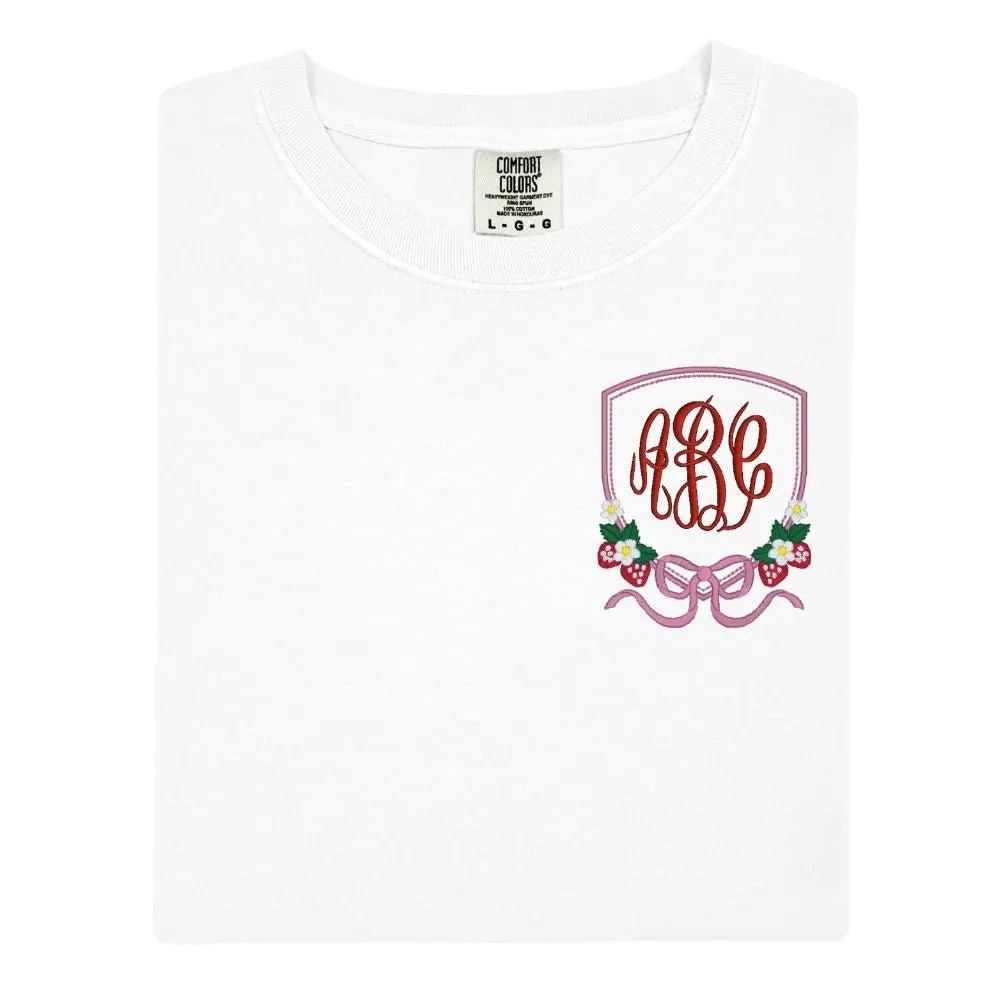 Monogrammed 'Strawberry Bow Crest' T-Shirt