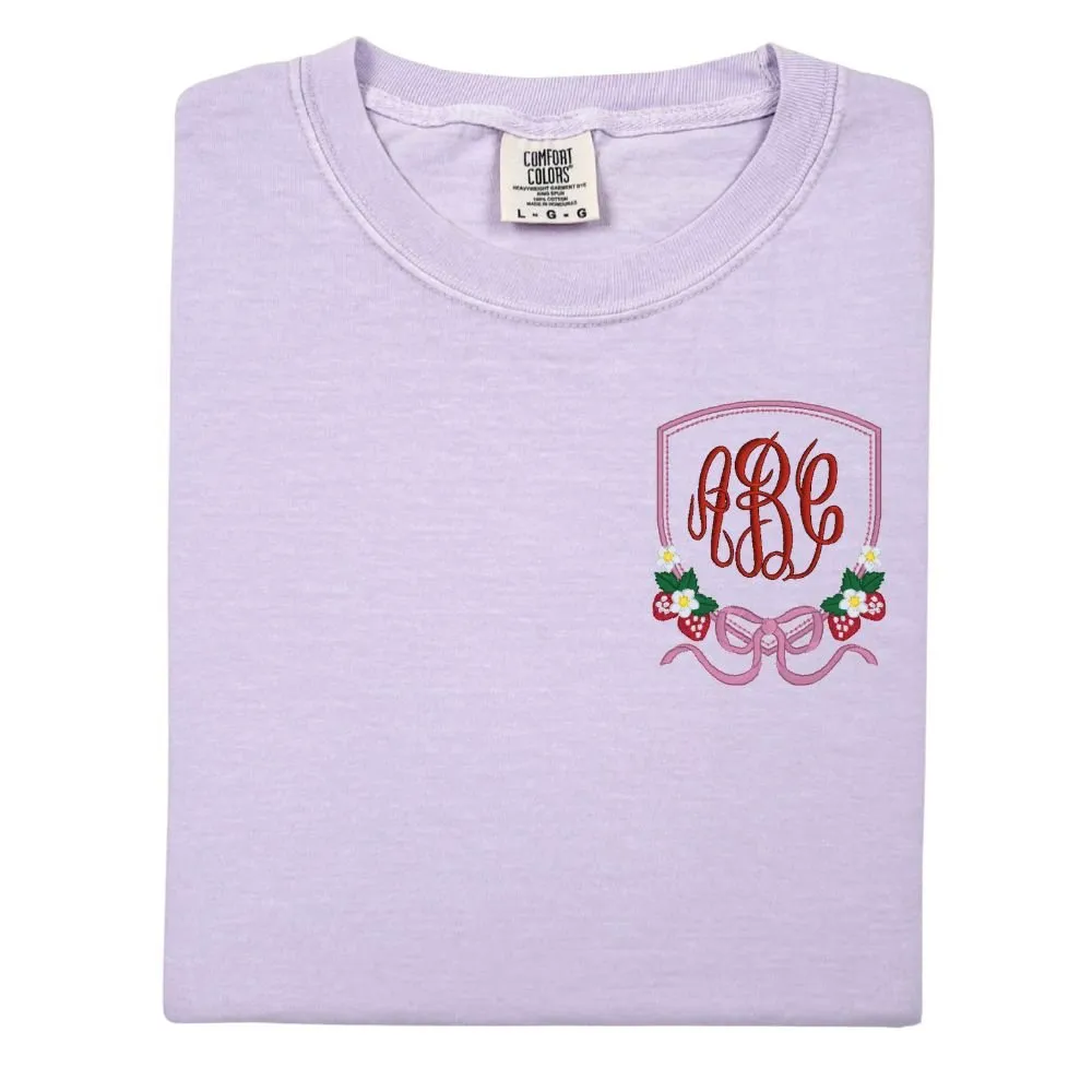 Monogrammed 'Strawberry Bow Crest' T-Shirt