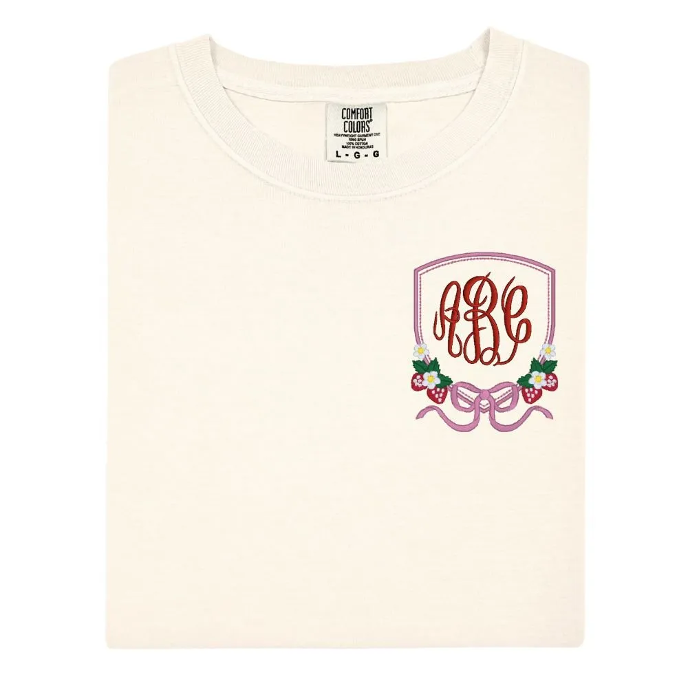 Monogrammed 'Strawberry Bow Crest' T-Shirt