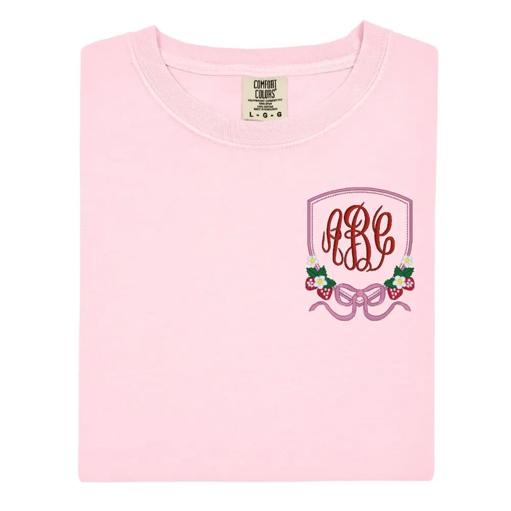 Monogrammed 'Strawberry Bow Crest' T-Shirt