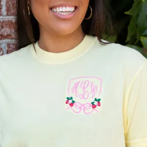 Monogrammed 'Strawberry Bow Crest' T-Shirt