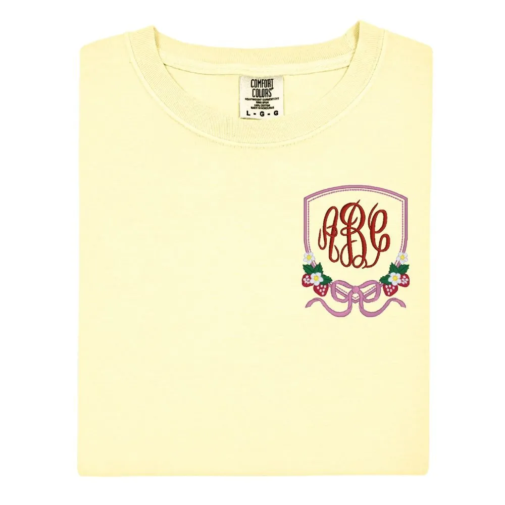Monogrammed 'Strawberry Bow Crest' T-Shirt