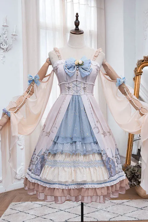 Multi-Color Cardigan Bowknot Elves Multi-Layer Ruffled Sweet Lolita JSK Dress