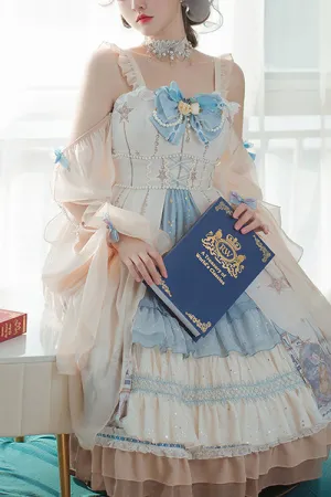 Multi-Color Cardigan Bowknot Elves Multi-Layer Ruffled Sweet Lolita JSK Dress