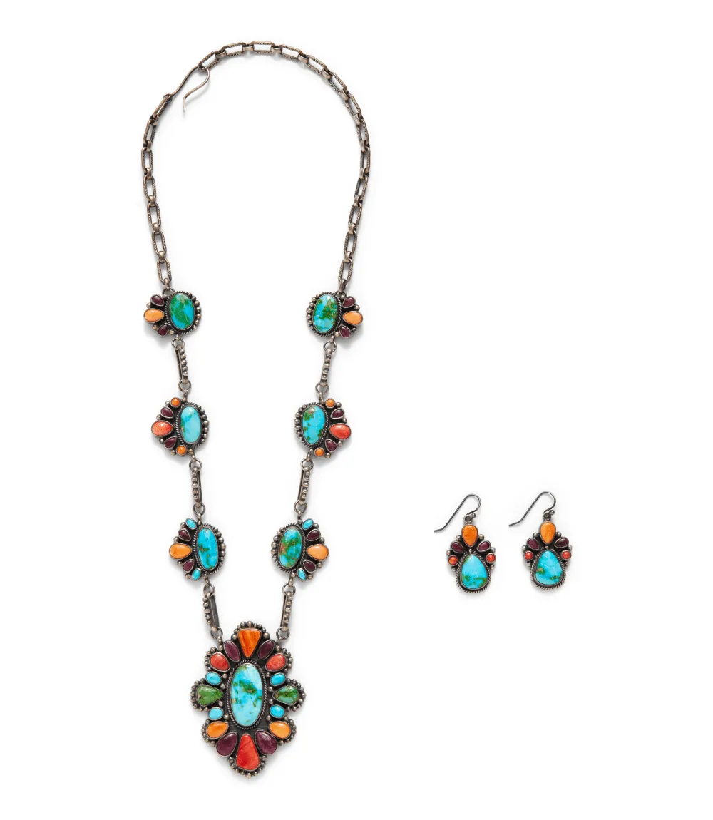 Multi Color Turquoise Necklace And Earring Set