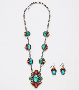 Multi Color Turquoise Necklace And Earring Set