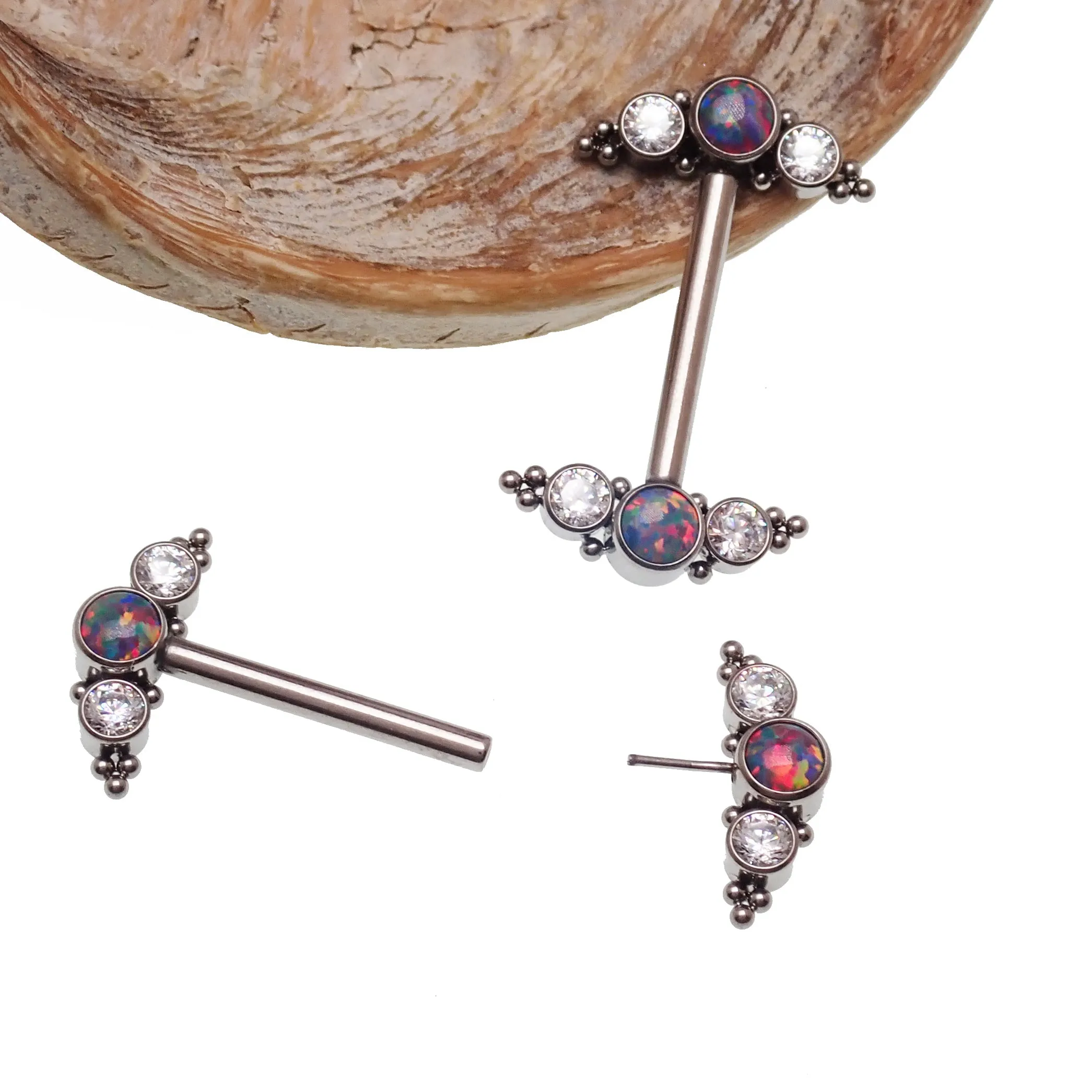 Multi Lavender Opal & Clear CZ Push Fit Nipple Bar 14g
