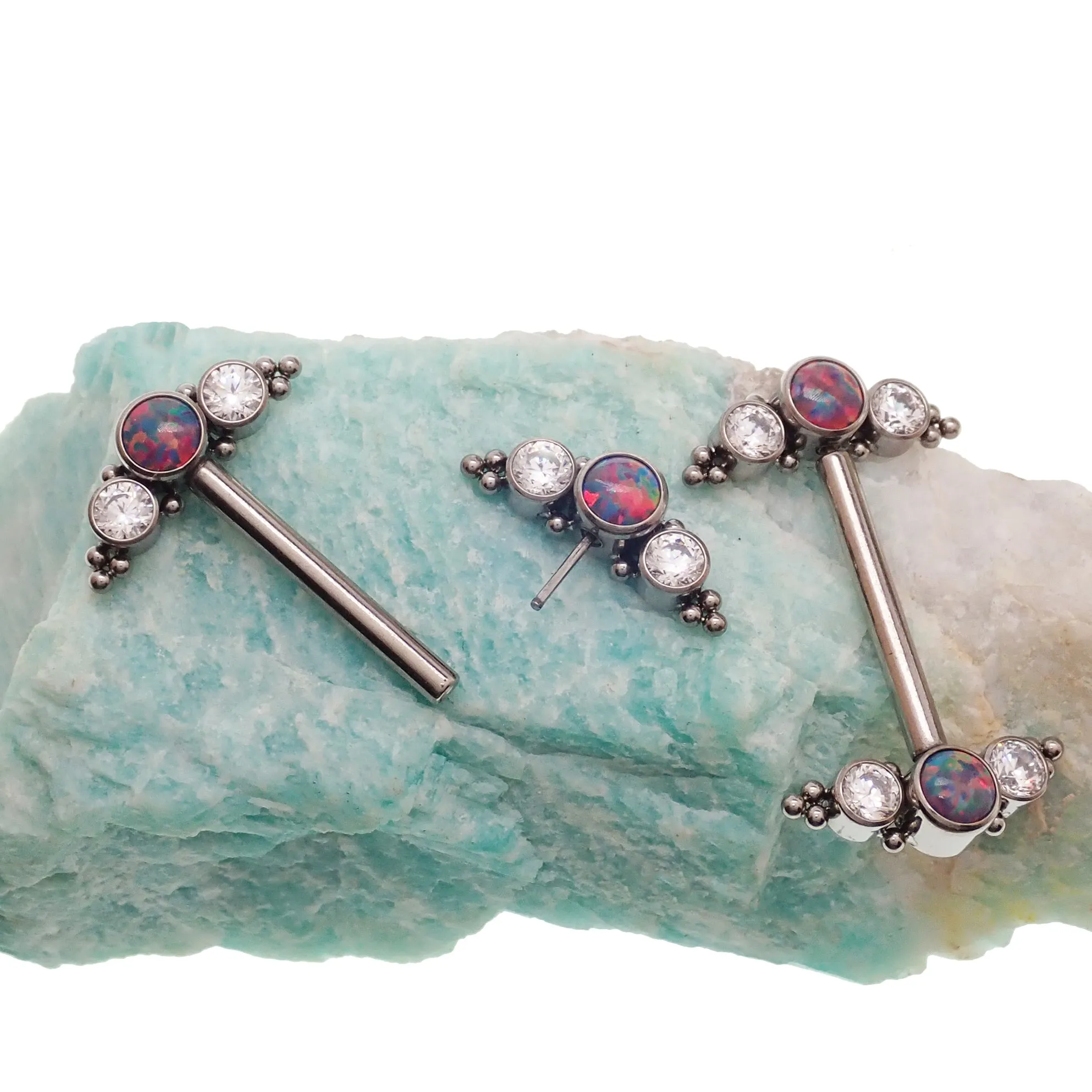 Multi Lavender Opal & Clear CZ Push Fit Nipple Bar 14g