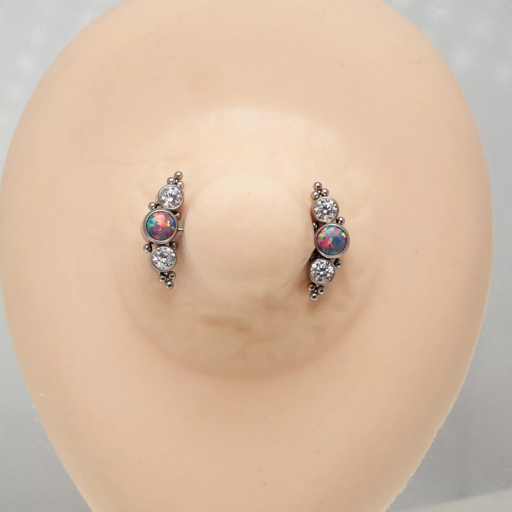 Multi Lavender Opal & Clear CZ Push Fit Nipple Bar 14g