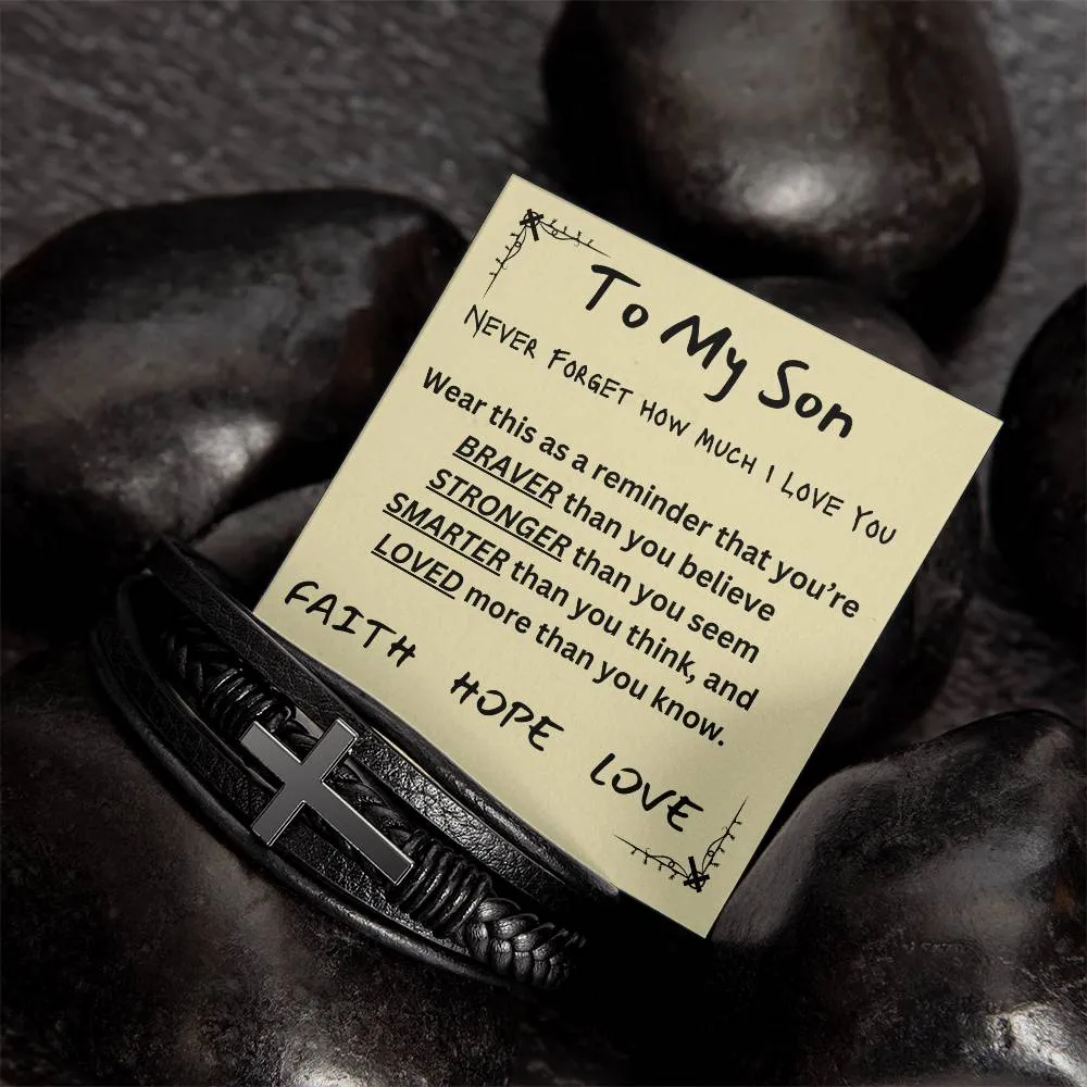 Multi Layer Retro Son PU Leather Bracelet Faith Hope Love