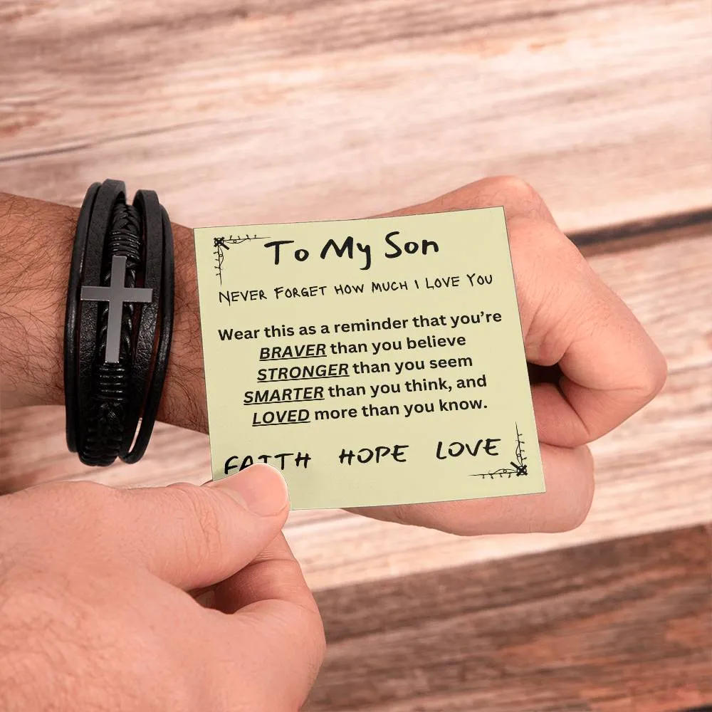 Multi Layer Retro Son PU Leather Bracelet Faith Hope Love