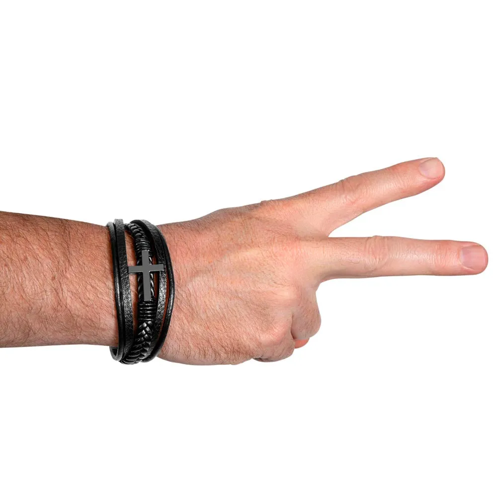 Multi Layer Retro Son PU Leather Bracelet Faith Hope Love