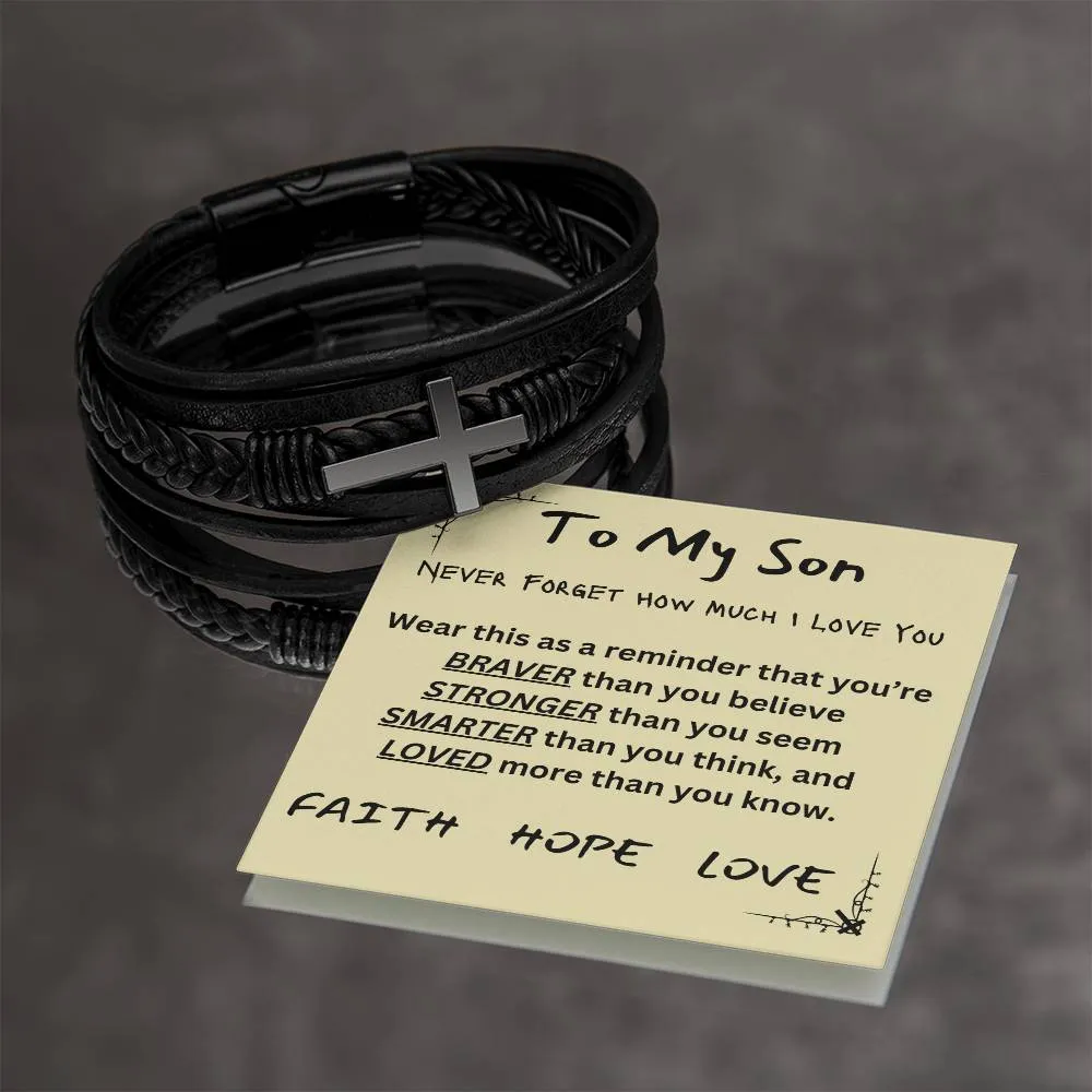 Multi Layer Retro Son PU Leather Bracelet Faith Hope Love