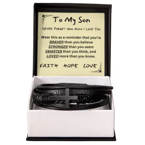 Multi Layer Retro Son PU Leather Bracelet Faith Hope Love