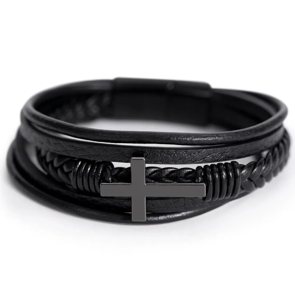 Multi Layer Retro Son PU Leather Bracelet Faith Hope Love