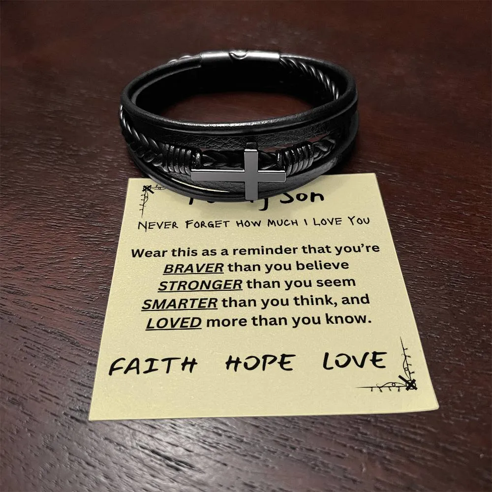 Multi Layer Retro Son PU Leather Bracelet Faith Hope Love