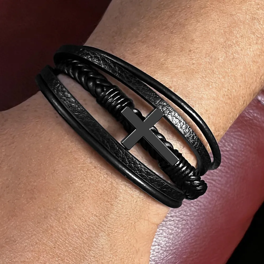 Multi Layer Retro Son PU Leather Bracelet Faith Hope Love