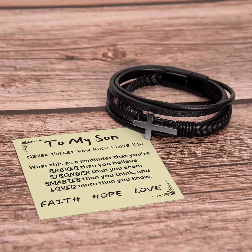 Multi Layer Retro Son PU Leather Bracelet Faith Hope Love