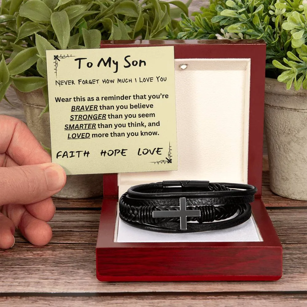 Multi Layer Retro Son PU Leather Bracelet Faith Hope Love