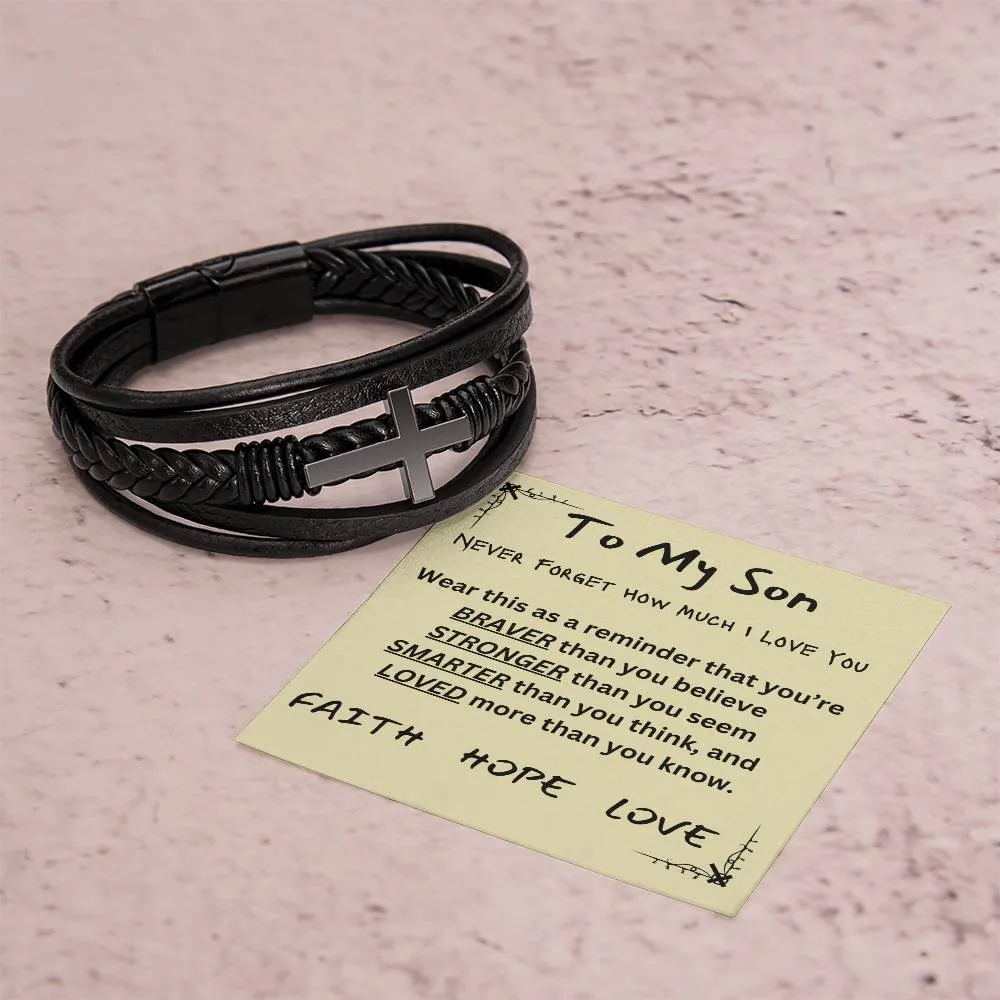 Multi Layer Retro Son PU Leather Bracelet Faith Hope Love