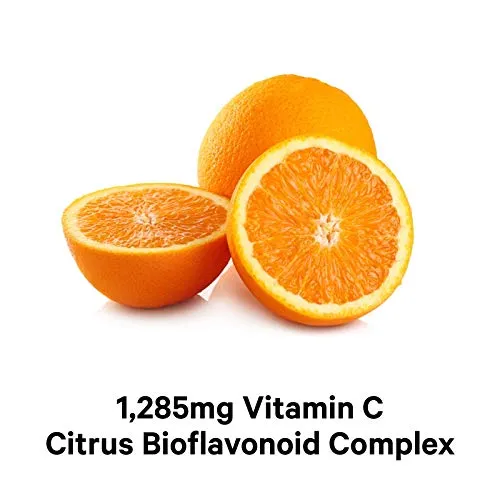 Natural Daily Vitamin C 1285mg Supplement, Citrus Bioflavonoids Fruits, Elderberry, Quercetin, Rosehips Extract, Zinc, Grapefuit, Lemon, Orange Powder – Vegan, Non-GMO – 2 Months Supply - 120 Capsules