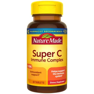 Nature Made Super C Comprimidos complejos inmunes con vitamina C, D y zinc, 60 tabletas (el embalaje puede variar)