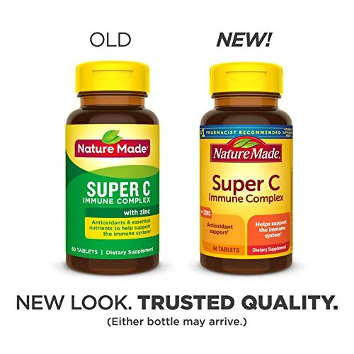 Nature Made Super C Comprimidos complejos inmunes con vitamina C, D y zinc, 60 tabletas (el embalaje puede variar)