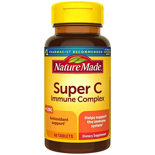 Nature Made Super C Comprimidos complejos inmunes con vitamina C, D y zinc, 60 tabletas (el embalaje puede variar)