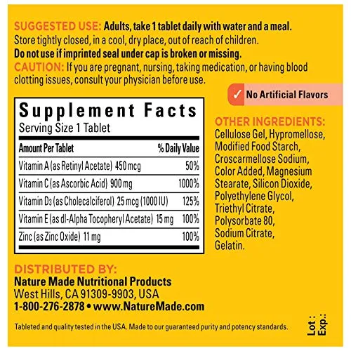 Nature Made Super C Comprimidos complejos inmunes con vitamina C, D y zinc, 60 tabletas (el embalaje puede variar)