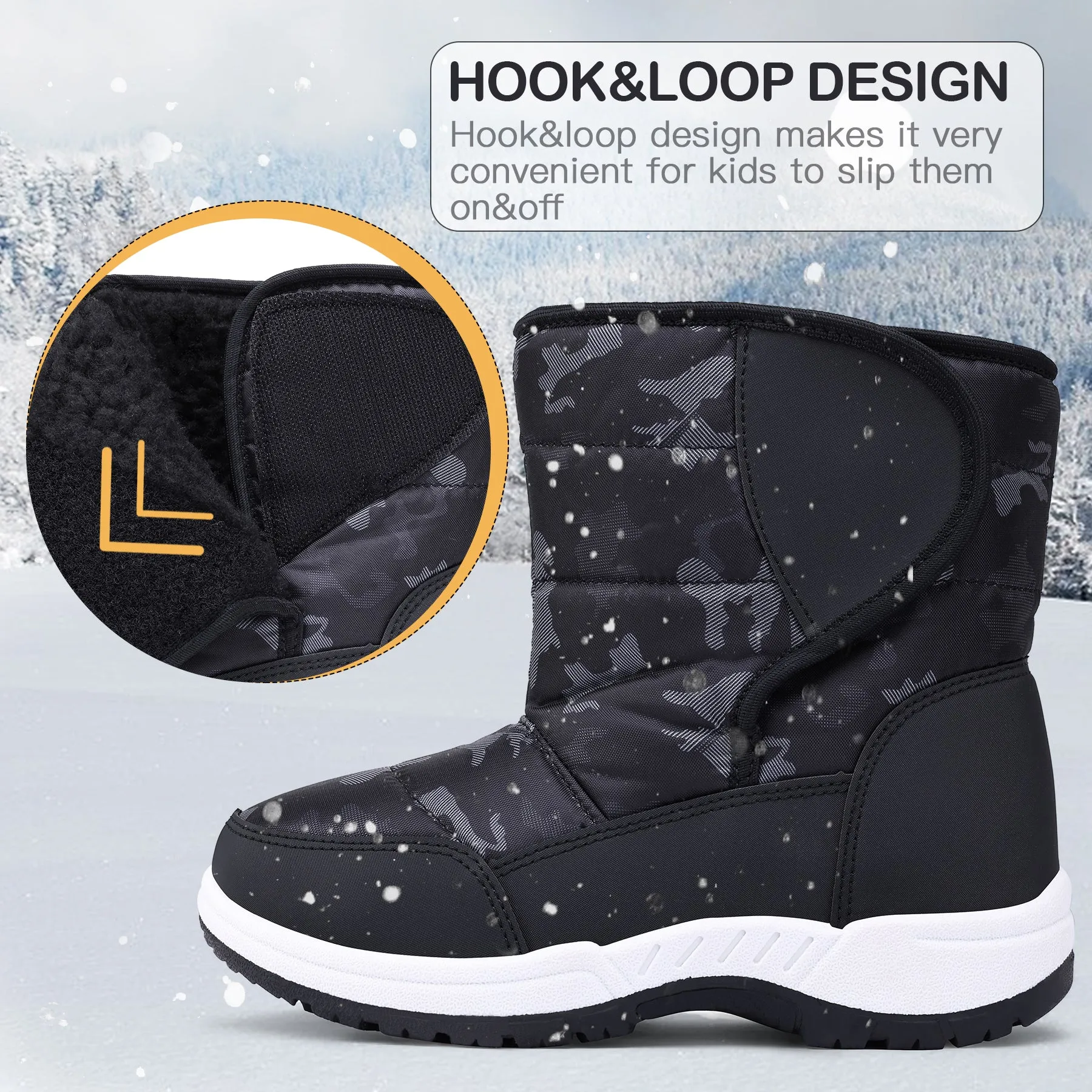 Navy Fur Lined Waterproof Snow Boots
