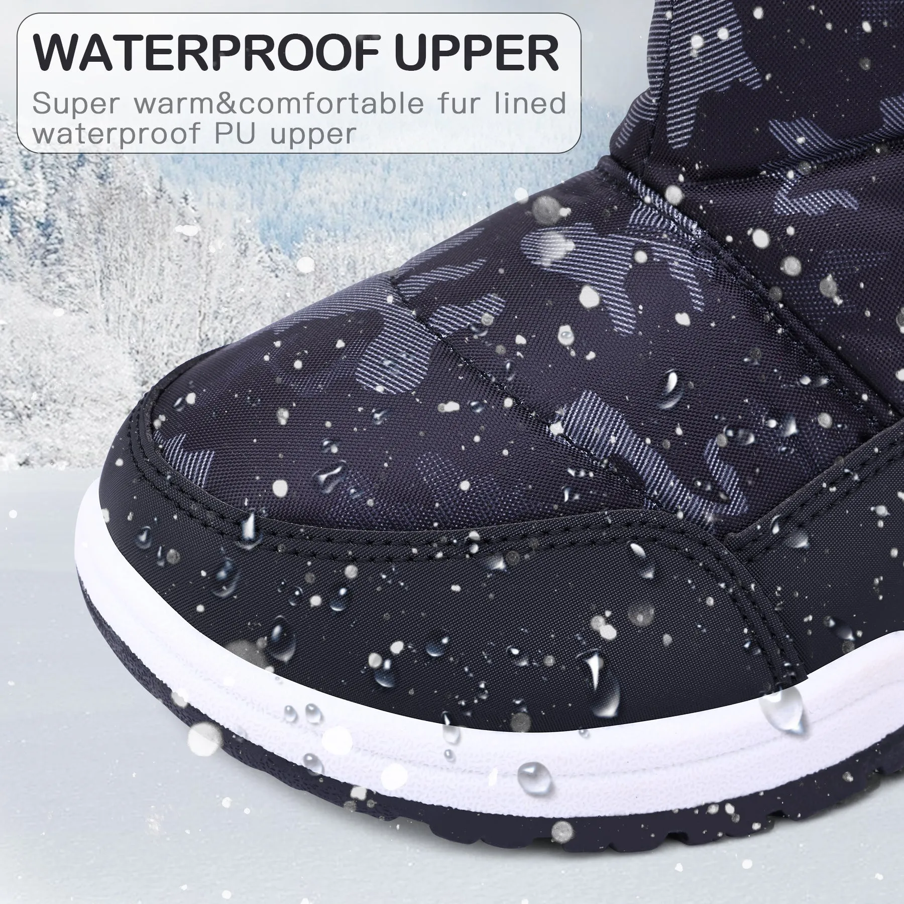 Navy Fur Lined Waterproof Snow Boots