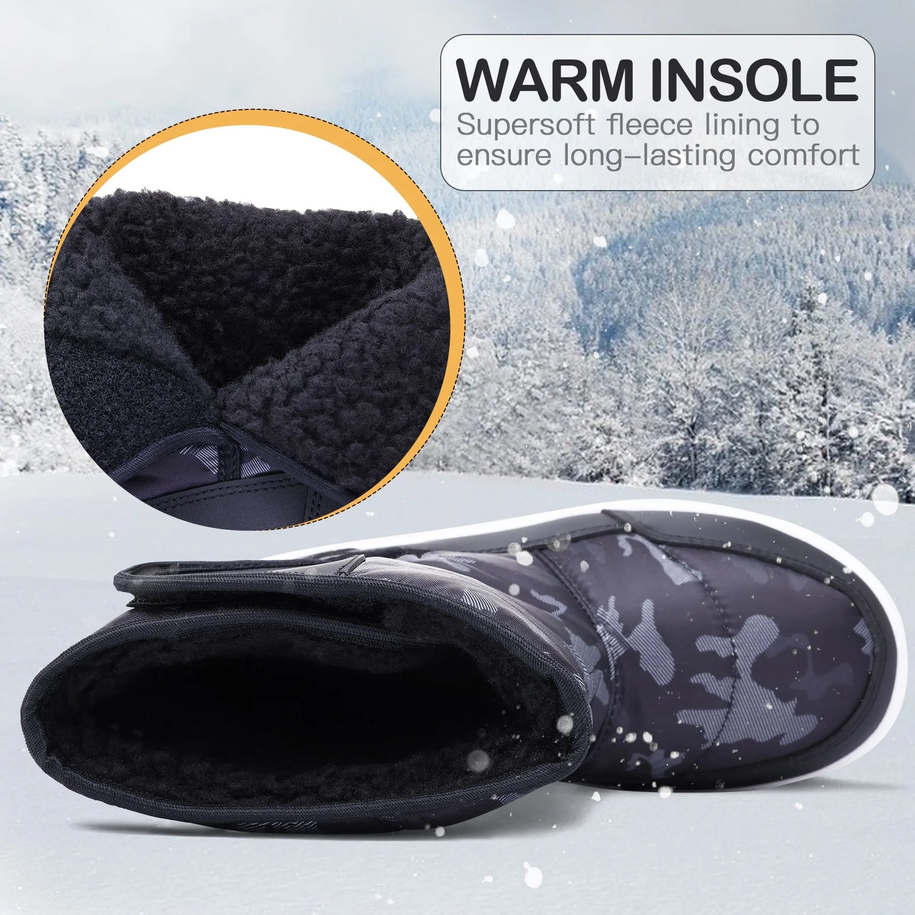 Navy Fur Lined Waterproof Snow Boots