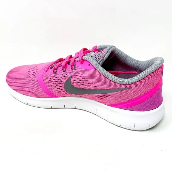 Nike Free RN (GS) Pink Burst Silver White Black Girls Kids Sneakers 833993 600