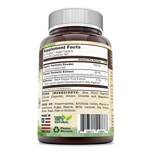 nutri-essentials orgánicos cúrcuma Curcumina con Bioperine 755 MG 180 °Cápsulas vegetales