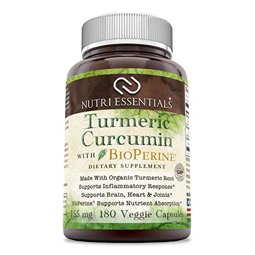 nutri-essentials orgánicos cúrcuma Curcumina con Bioperine 755 MG 180 °Cápsulas vegetales