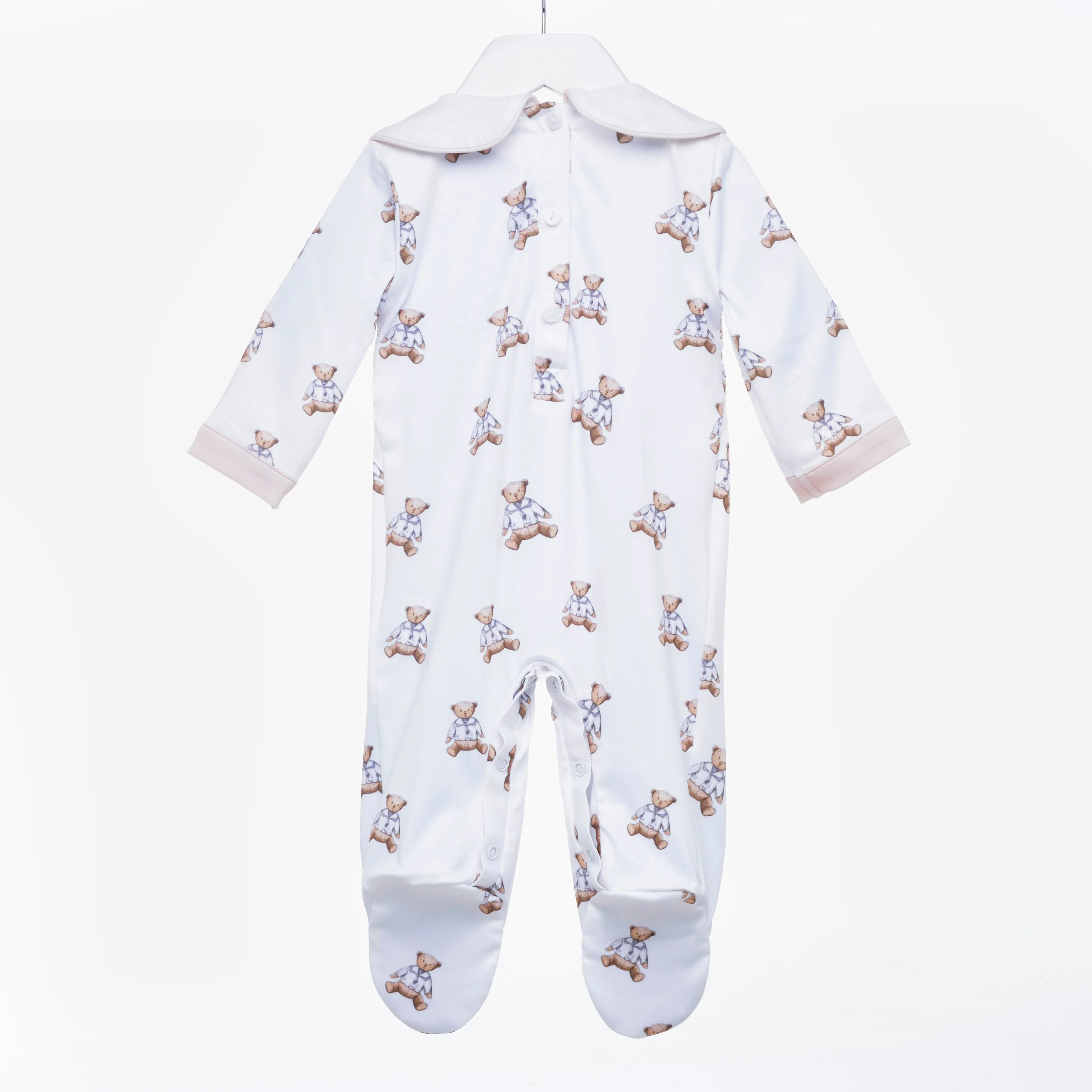 Ocean Baby Boys Smocked White Teddy Sleepsuit & Bib Set (NB-12M)