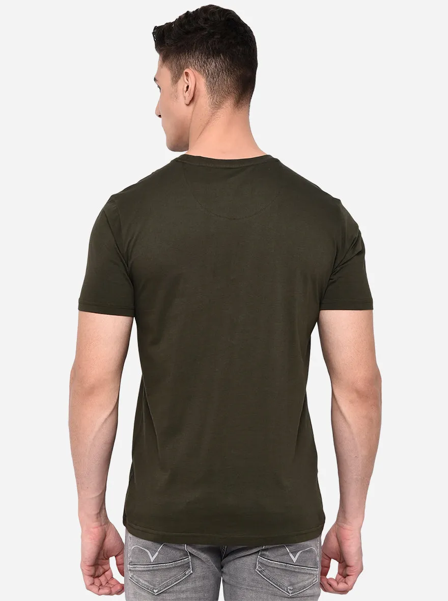 Olive Solid Slim Fit T-Shirt | JadeBlue