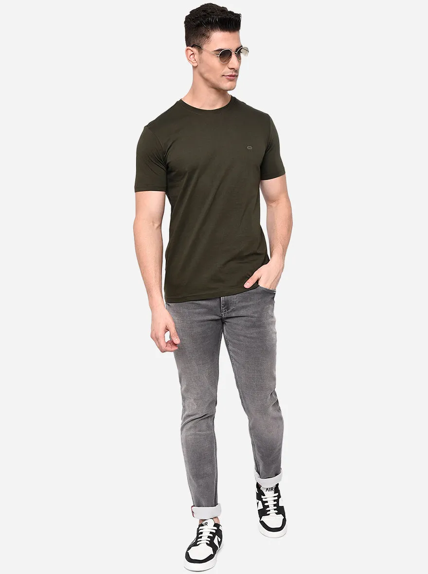 Olive Solid Slim Fit T-Shirt | JadeBlue