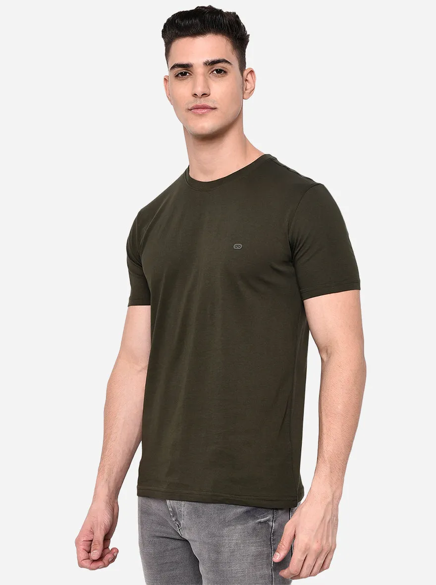 Olive Solid Slim Fit T-Shirt | JadeBlue